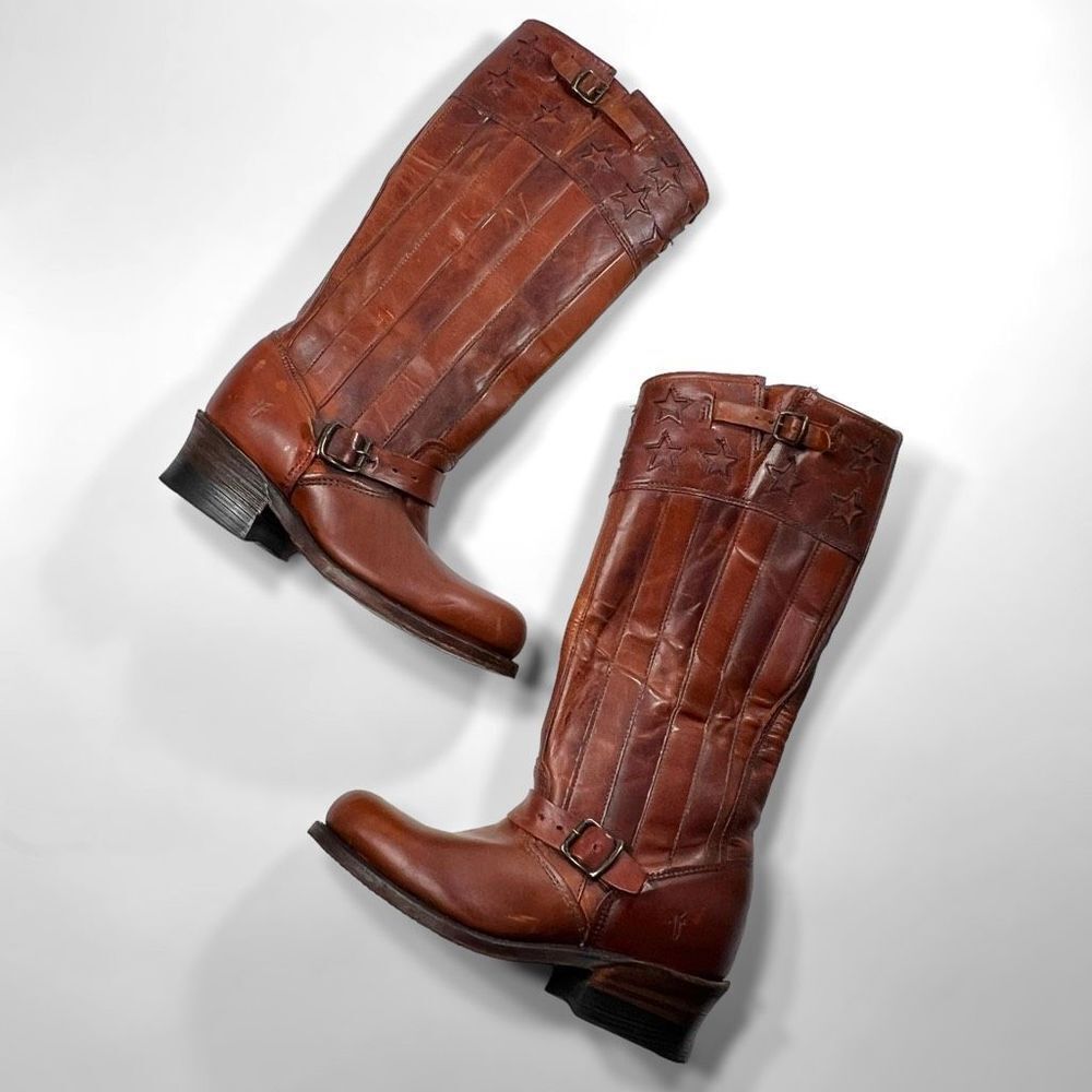 Frye Brown Leather Tall Heeled Boots